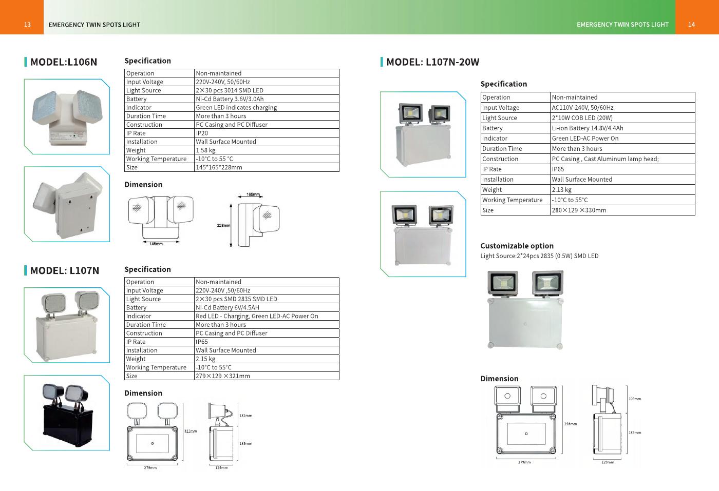 L107N-20W Twin Head Emergency Light